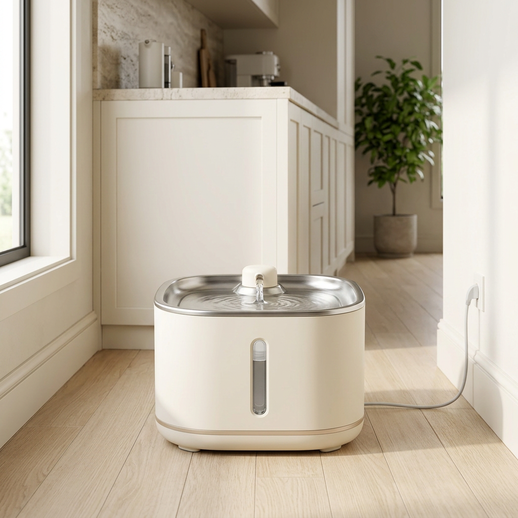Pet fountain in a cream kitchen