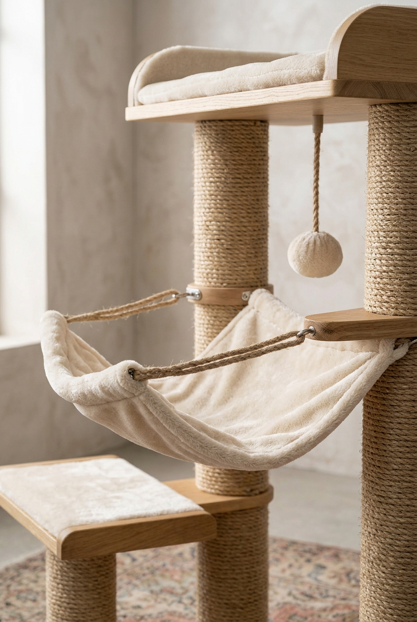 Soft fabric hammock and hanging plush toy detail