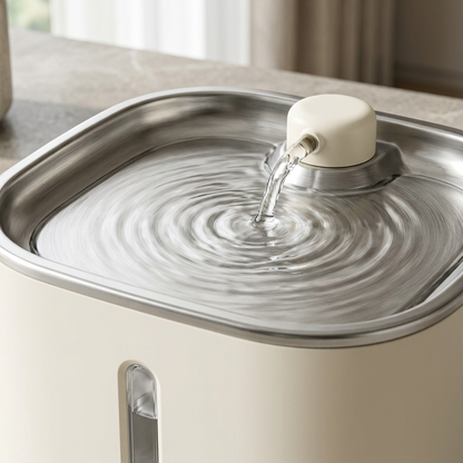 Stainless steel tray and flowing water detail