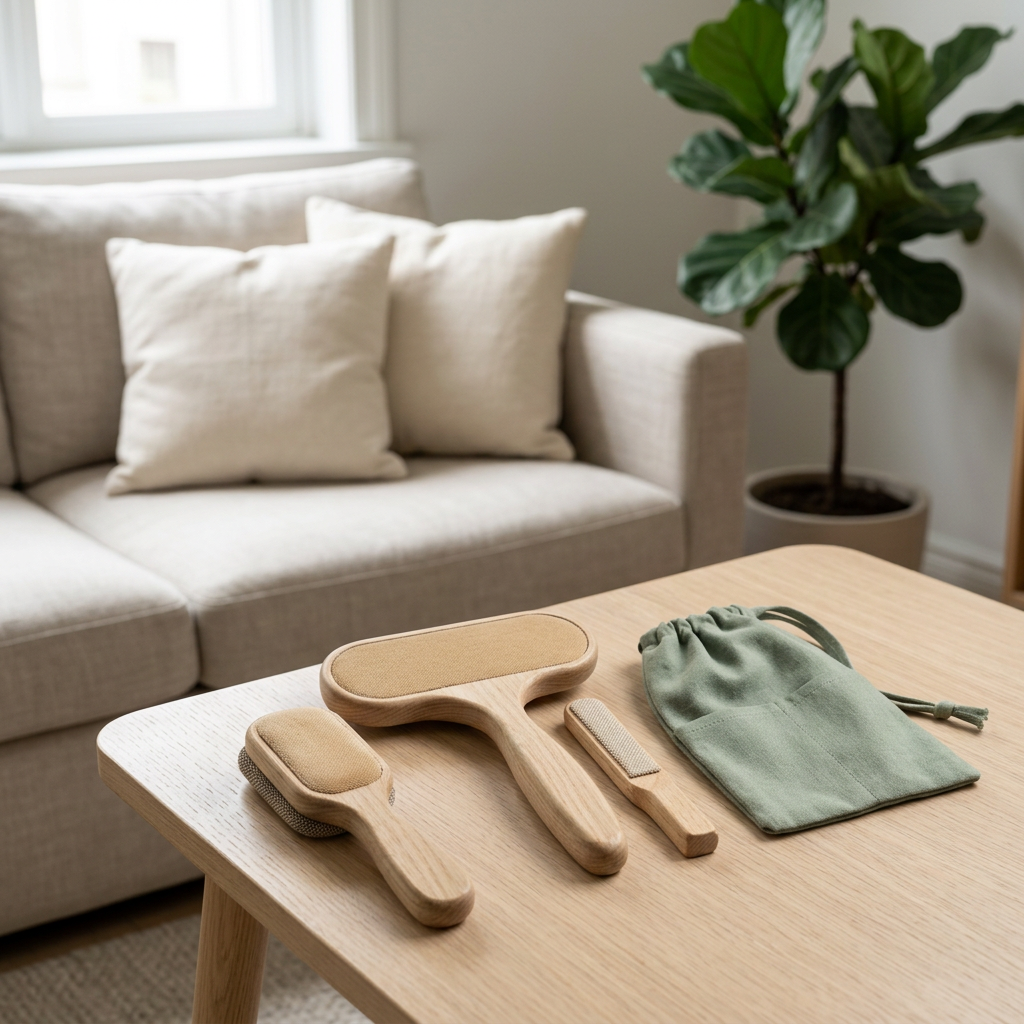 Reusable hair-removal set on a pale oak table