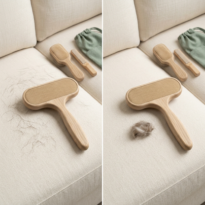 Visual illustration of loose hair gathered on a sofa