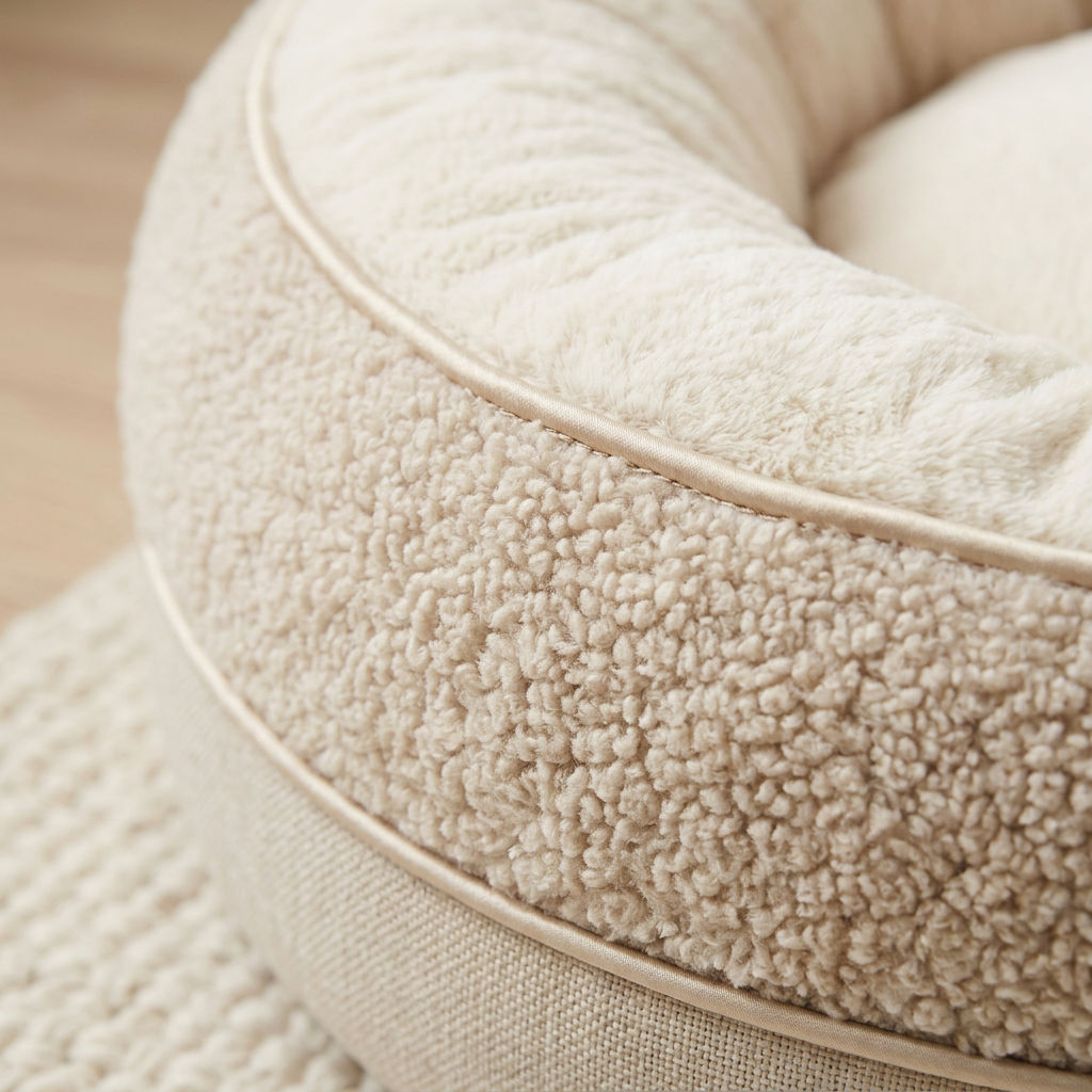 Plush and faux-shearling texture with piped seams