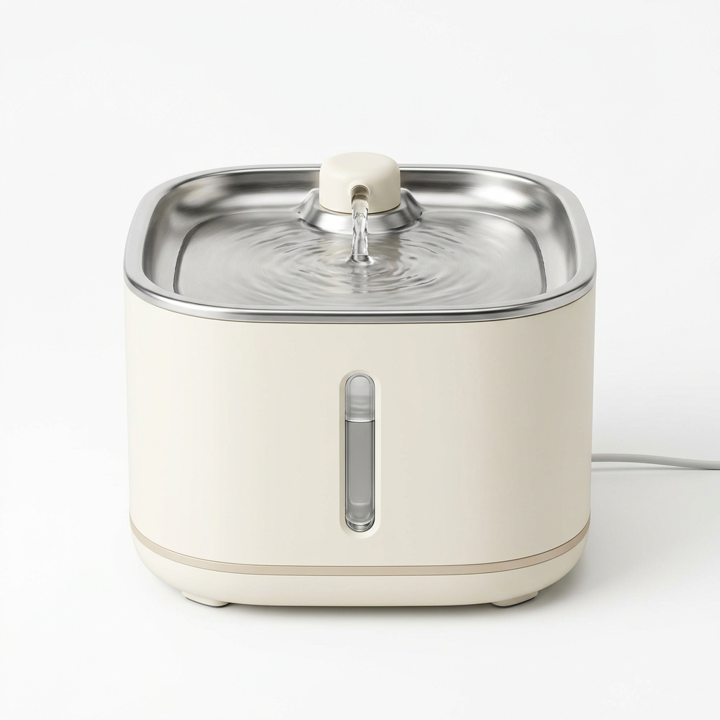 Cream automatic pet water fountain on white